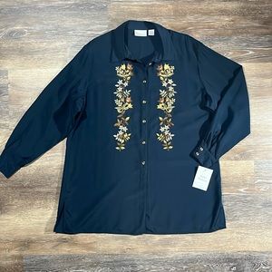 Vintage NWT 90's Elizabeth Rayon Floral Embroidered Shirt